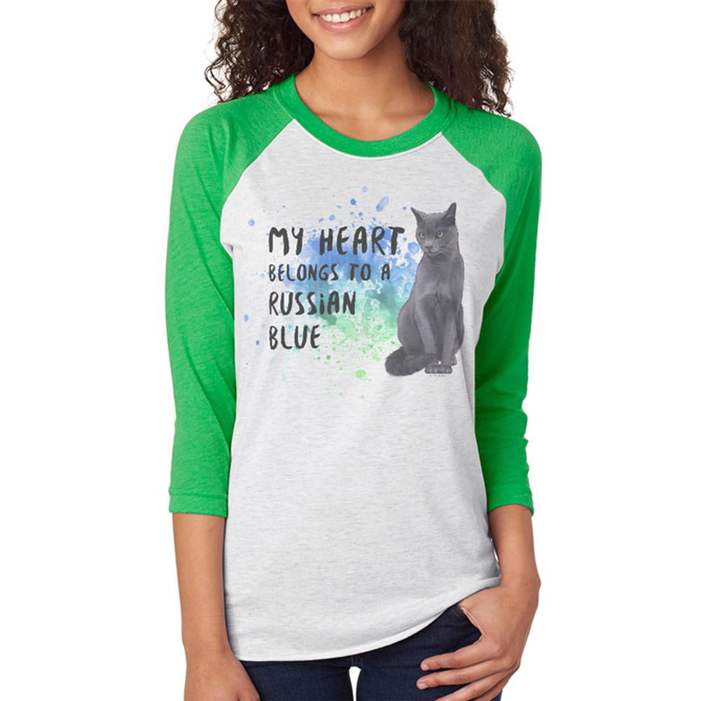 My Heart Belongs Russian Blue Cat Unisex Raglan T Shirt Irish