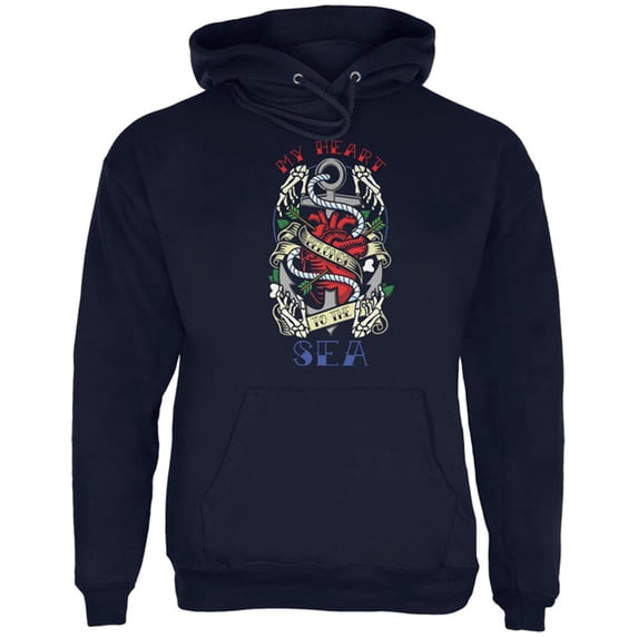My Heart Belongs To The Sea Tattoo Mens Hoodie Navy X-LG