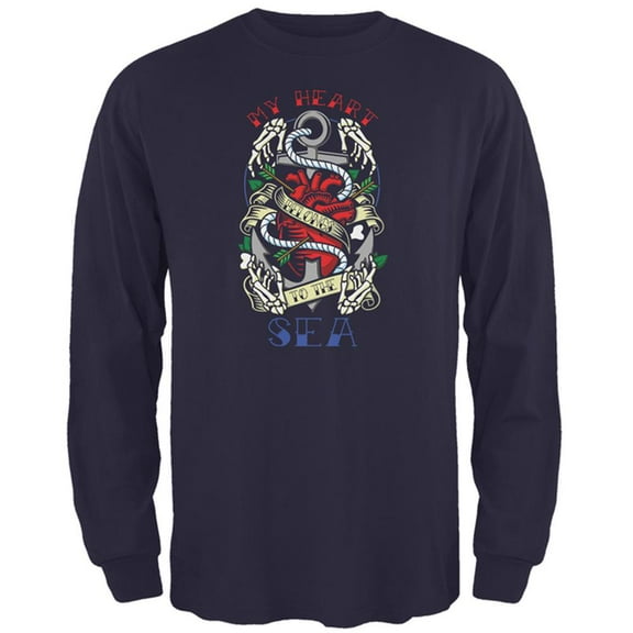 My Heart Belongs To The Sea Tattoo Mens Long Sleeve T Shirt Navy LG