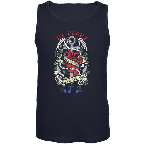 My Heart Belongs To The Sea Tattoo Mens Tank Top Navy SM