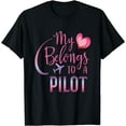 thumbnail image 1 of My Heart Belongs to a Pilot flying pilots flight school T-Shirt Black Medium, 1 of 4
