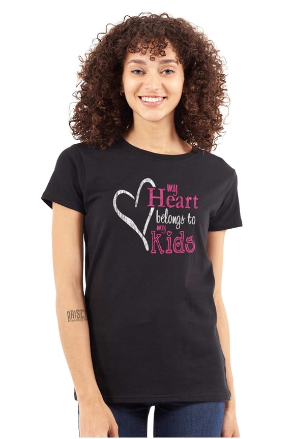 My Heart Belongs to my Kids Cute Mom Womens Fitted Plus Size Graphic Tee Brisco Brands 2X