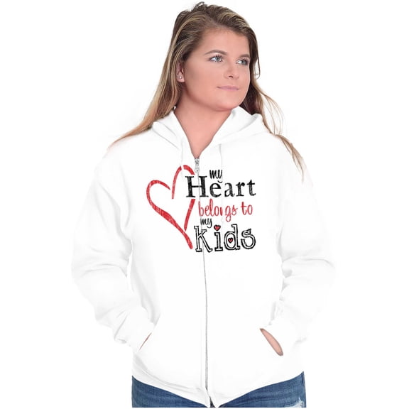 My Heart Belongs to my Kids Cute Mom Zip Hoodie Sweatshirt Women Brisco Brands X