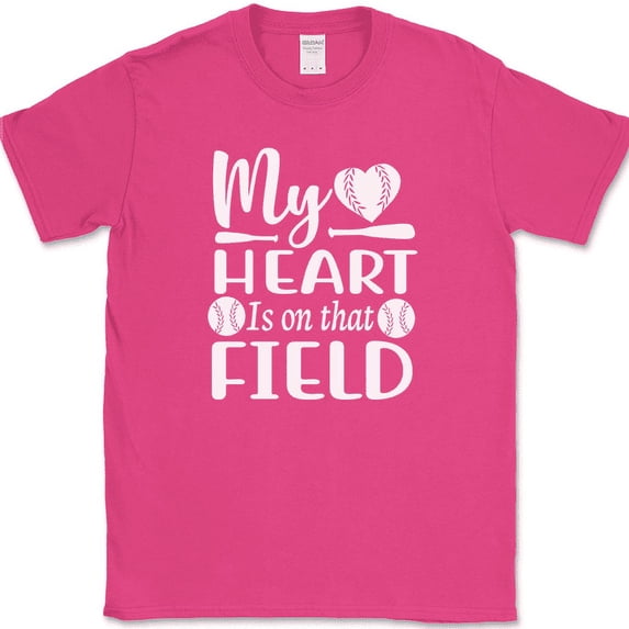 My Heart Is On That Field Baseball T-Shirt Funny Sports Humor Gift Text Tee - Pink, 4XL