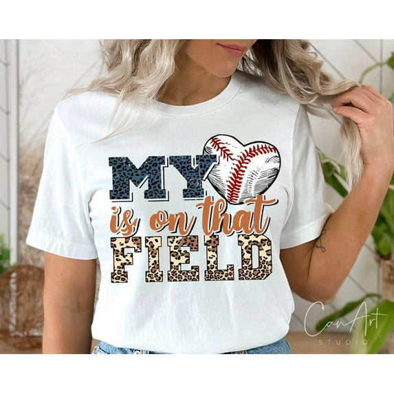 My Heart Is On That Field T-Shirt, Baseball Mom Leopard Print Design, Sublimation Baseball Shirt