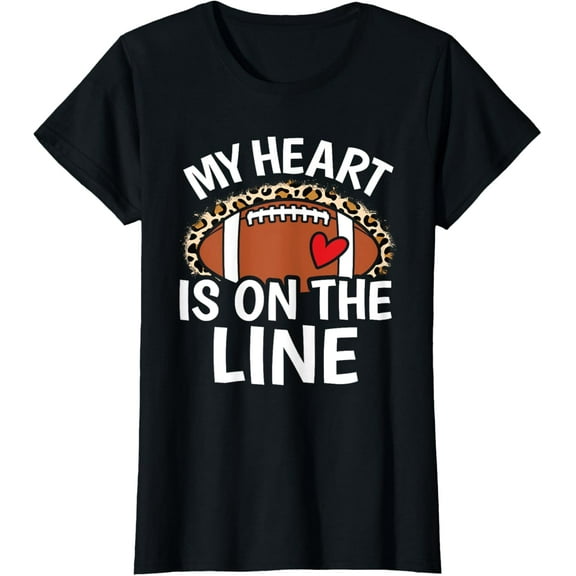 My Heart Is On The Line Cute Women Football Mom Grandma T-Shirt
