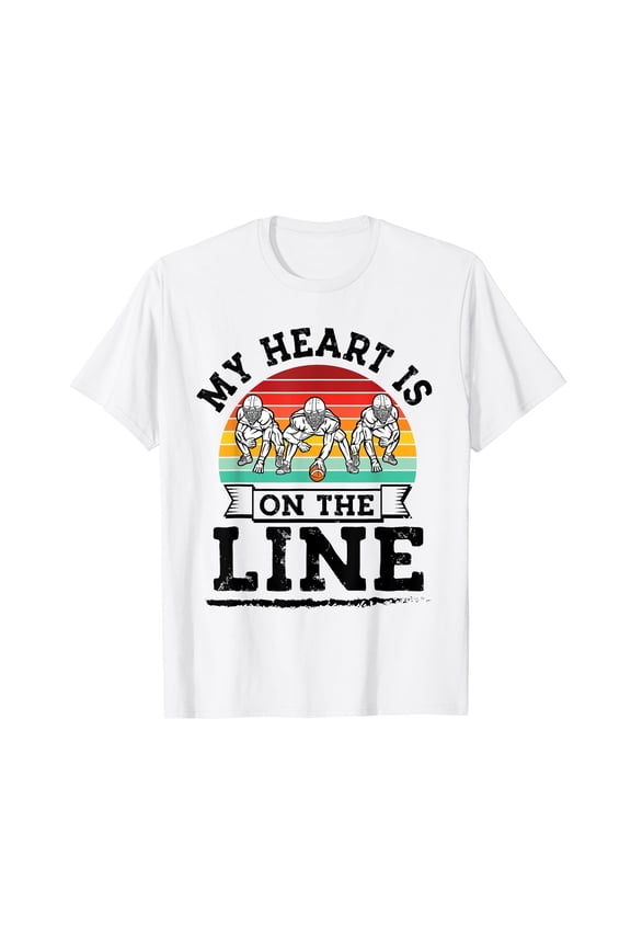 My Heart Is On The Line Offensive Lineman Retro football T-Shirt