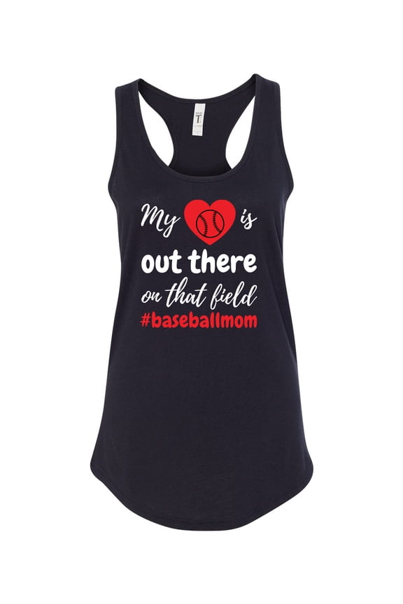 My Heart Is Out There Baseball Mom Ladies Racerback Tank Top-Black-xxl