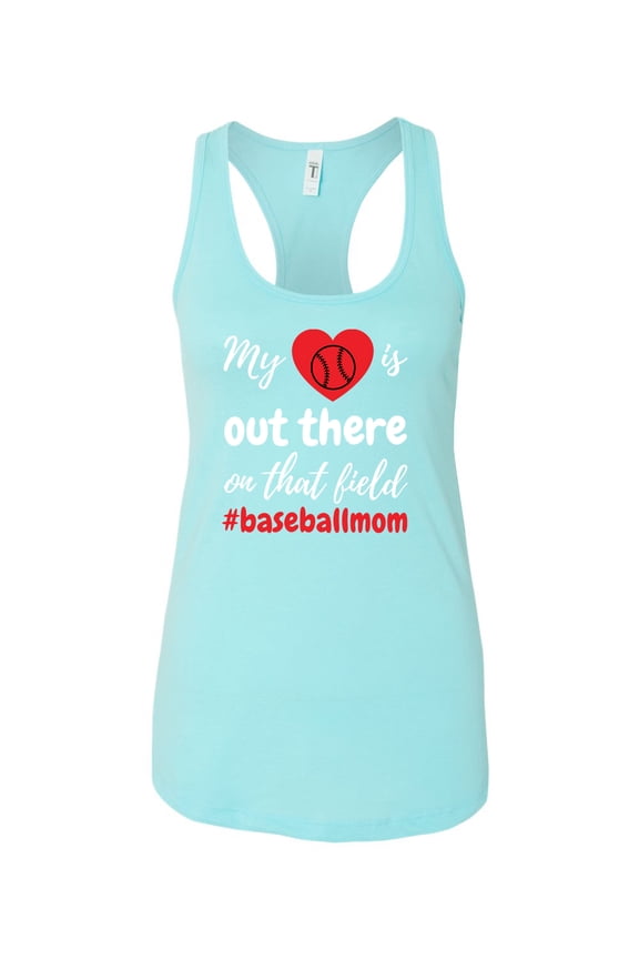 My Heart Is Out There Baseball Mom Ladies Racerback Tank Top-Cancun-Small