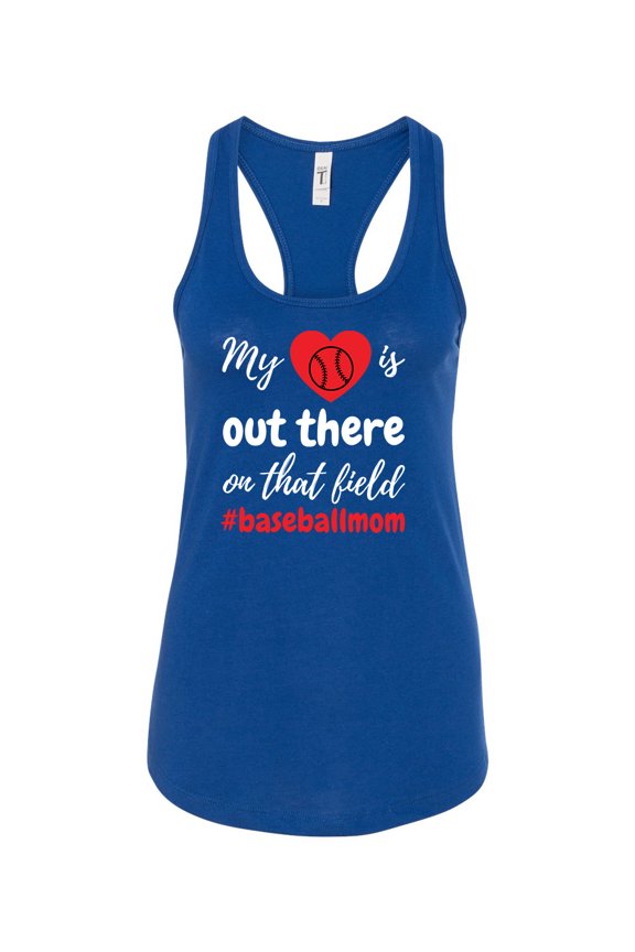 My Heart Is Out There Baseball Mom Ladies Racerback Tank Top-Royal-large