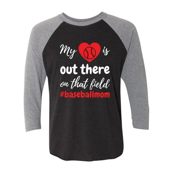 My Heart Is Out There Baseball Mom Raglan Short Sleeve T-shirt-Premium Heather/Vintage Black-large