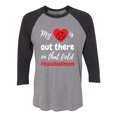 thumbnail image 1 of My Heart Is Out There Baseball Mom Raglan Short Sleeve T-shirt-Vintage Black/Premium Heather-large, 1 of 4