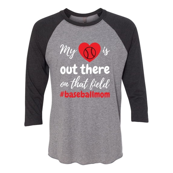 My Heart Is Out There Baseball Mom Raglan Short Sleeve T-shirt-Vintage Black/Premium Heather-xs