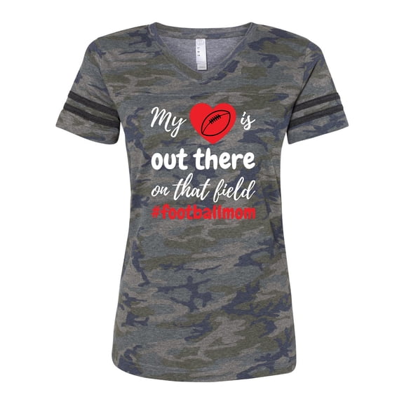 My Heart Is Out There Football Mom LAT Ladies Football Short Sleeve T-shirt-Vintage Camo-large