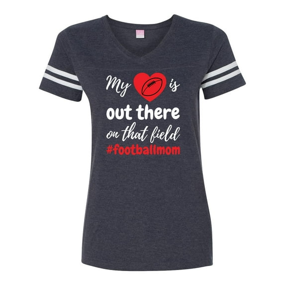 My Heart Is Out There Football Mom LAT Ladies Football Short Sleeve T-shirt-Vintage Navy-medium