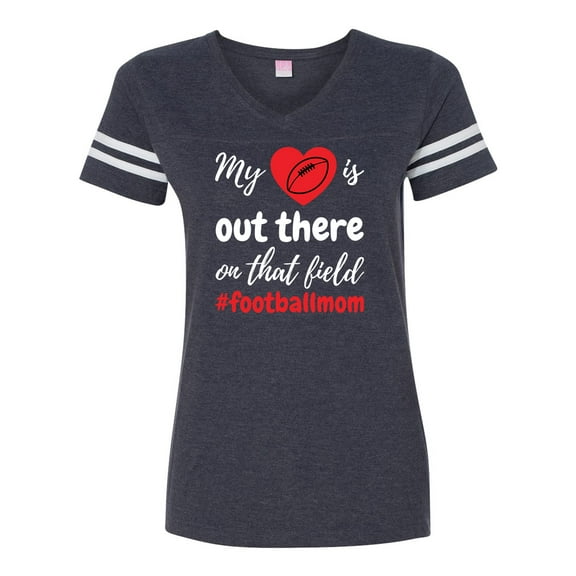 My Heart Is Out There Football Mom LAT Ladies Football Short Sleeve T-shirt-Vintage Navy-xl