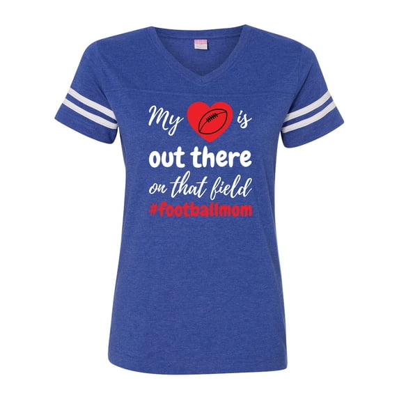 My Heart Is Out There Football Mom LAT Ladies Football Short Sleeve T-shirt-Vintage Royal-xxl