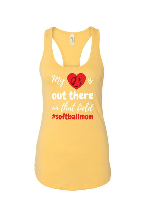 My Heart Is Out There Softball Mom Ladies Racerback Tank Top-Banana Cream-large