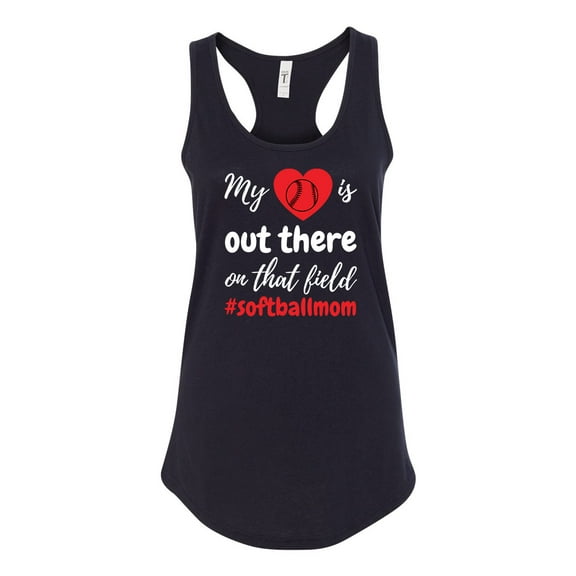 My Heart Is Out There Softball Mom Ladies Racerback Tank Top-Black-large