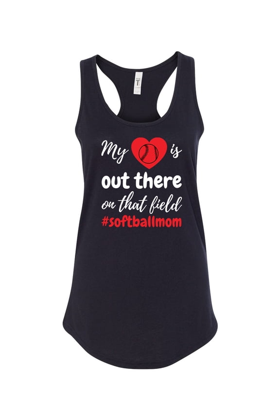 My Heart Is Out There Softball Mom Ladies Racerback Tank Top-Black-large