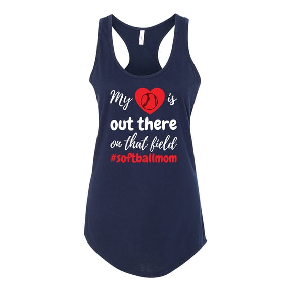 My Heart Is Out There Softball Mom Ladies Racerback Tank Top-Midnight Navy-medium