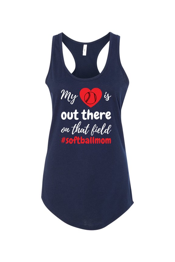 My Heart Is Out There Softball Mom Ladies Racerback Tank Top-Midnight Navy-xxl