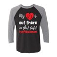 thumbnail image 1 of My Heart Is Out There Softball Mom Raglan Short Sleeve T-shirt-Premium Heather/Vintage Black-large, 1 of 4