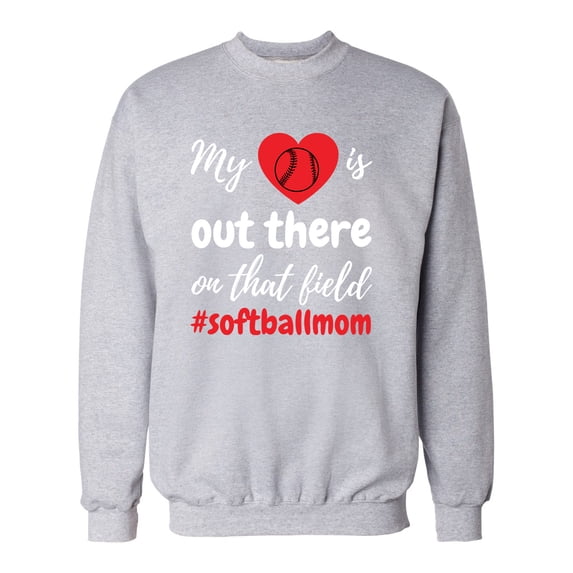 My Heart Is Out There Softball Mom Women's Crew Sweatshirt-Light Steel-xxxl