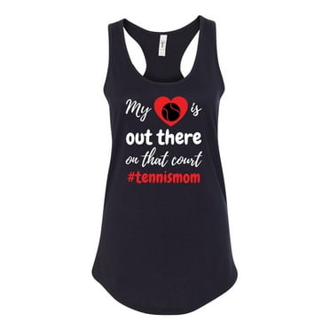 My Heart Is Out There Tennis Mom Ladies Racerback Tank Top-Black-large
