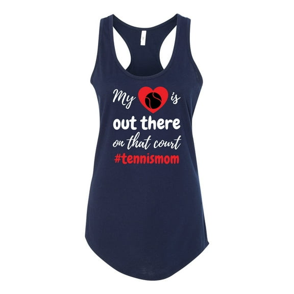 My Heart Is Out There Tennis Mom Ladies Racerback Tank Top-Midnight Navy-xl
