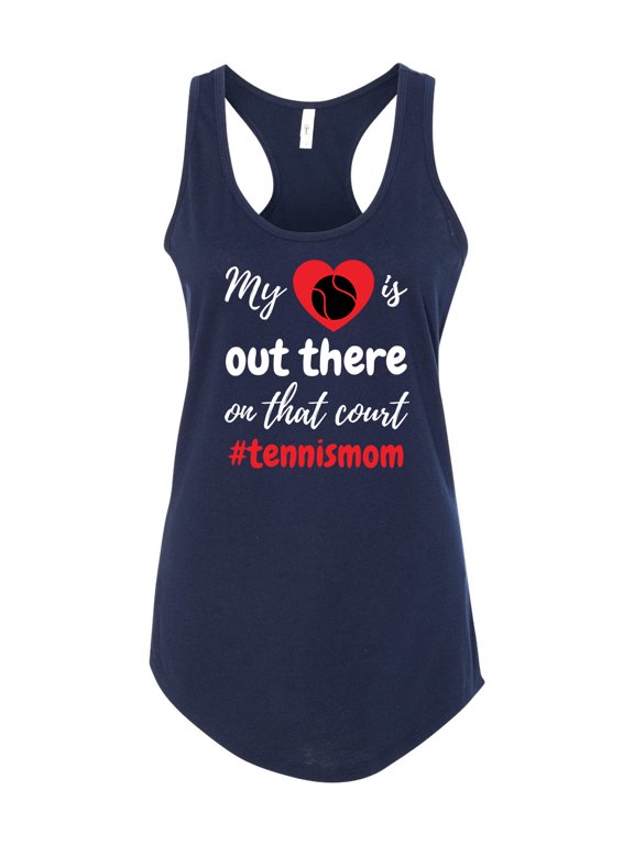 My Heart Is Out There Tennis Mom Ladies Racerback Tank Top-Midnight Navy-xl