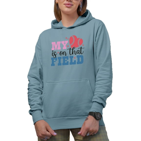 My Heart Is on That Field, Baseball Art Merch Gift, Light Blue Hooded Sweatshirt or Hoodie, Small