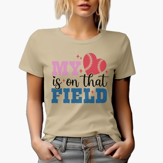 My Heart Is on That Field, Baseball Art Merch Gift, Tan T-Shirt, Large