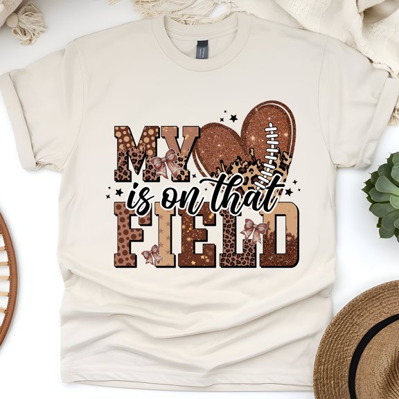 My Heart Is on That Field Shirt | Football Mom Game Day Graphic Tee, Natural, Size XL
