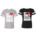 thumbnail image 1 of My Heart Only Beat For Her Him Matching Couple Cotton Jerseys (Men Heather / Women Black) (Men S / Women S), 1 of 3