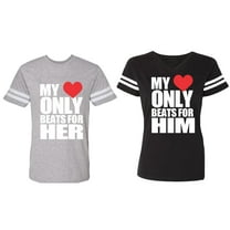 My Heart Only Beat For Her Him Matching Couple Cotton Jerseys (Men Heather / Women Black) (Men S / Women S)