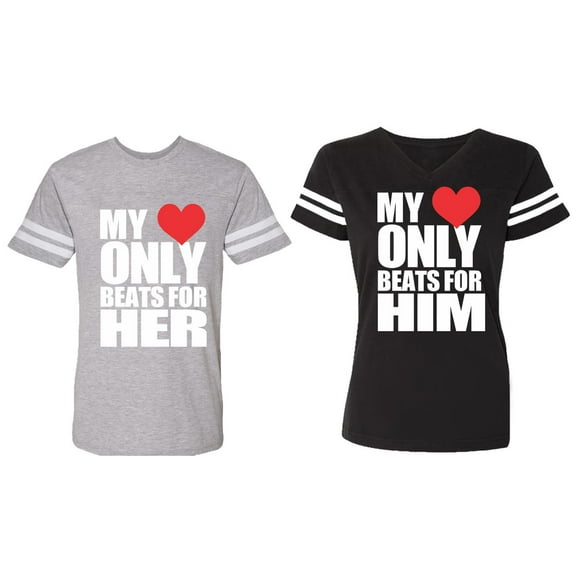 My Heart Only Beat For Her Him Matching Couple Cotton Jerseys (Men Heather / Women Black) (Men S / Women S)