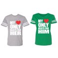 thumbnail image 1 of My Heart Only Beat For Her Him Matching Couple Cotton Jerseys (Men Heather / Women Green) (Men L / Women L), 1 of 3