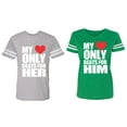 thumbnail image 1 of My Heart Only Beat For Her Him Matching Couple Cotton Jerseys (Men Heather / Women Green) (Men XXXL / Women XXL), 1 of 3