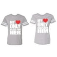 thumbnail image 1 of My Heart Only Beat For Her Him Matching Couple Cotton Jerseys (Men Heather / Women Heather) (Men M / Women M), 1 of 3