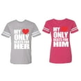 thumbnail image 1 of My Heart Only Beat For Her Him Matching Couple Cotton Jerseys (Men Heather / Women Pink) (Men XL / Women XXL), 1 of 3