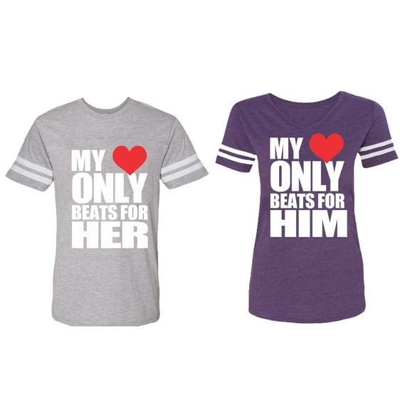 My Heart Only Beat For Her Him Matching Couple Cotton Jerseys (Men Heather / Women Purple) (Men M / Women S)