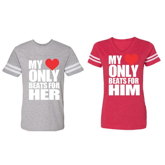 My Heart Only Beat For Her Him Matching Couple Cotton Jerseys (Men Heather / Women Red) (Men XXL / Women S)