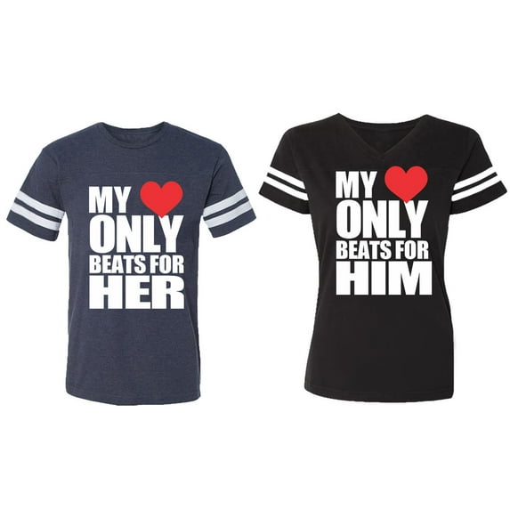 My Heart Only Beat For Her Him Matching Couple Cotton Jerseys (Men Navy / Women Black) (Men S / Women S)
