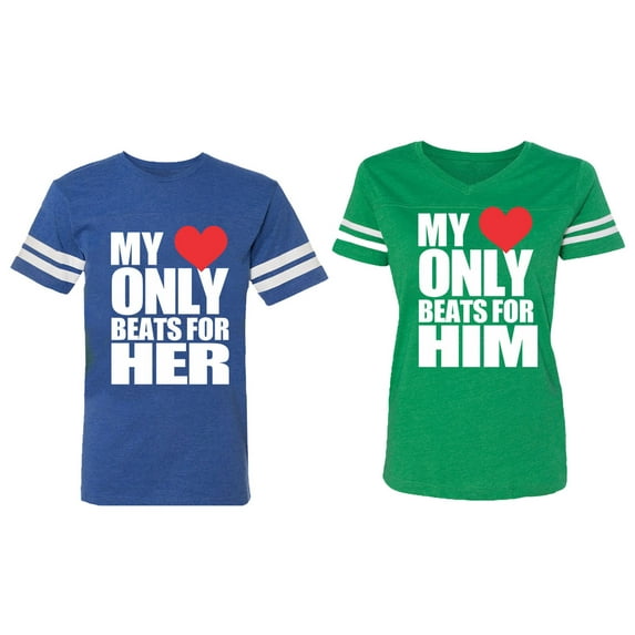 My Heart Only Beat For Her Him Matching Couple Cotton Jerseys (Men Royal / Women Green) (Men M / Women XL)