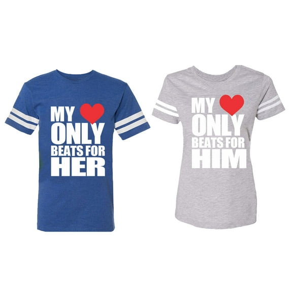 My Heart Only Beat For Her Him Matching Couple Cotton Jerseys (Men Royal / Women Heather) (Men XXL / Women S)