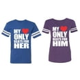 thumbnail image 1 of My Heart Only Beat For Her Him Matching Couple Cotton Jerseys (Men Royal / Women Purple) (Men XXL / Women XL), 1 of 3