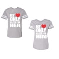 thumbnail image 1 of My Heart Only Beat For Her Him Unisex Couple Matching Cotton Jersey style T-Shirt Contrasting stripes on sleeves (Men Heather / Women Heather) (Men XL / Women XXL), 1 of 3