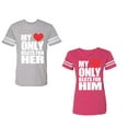thumbnail image 1 of My Heart Only Beat For Her Him Unisex Couple Matching Cotton Jersey style T-Shirt Contrasting stripes on sleeves (Men Heather / Women Pink) (Men XL / Women XXL), 1 of 3