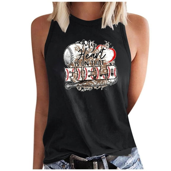 My Heart is on That Field Tee Baseball Softball Mom Gifts Tank Top Womens Game Day Sleeveless Shirts Gym Workout Tanks
